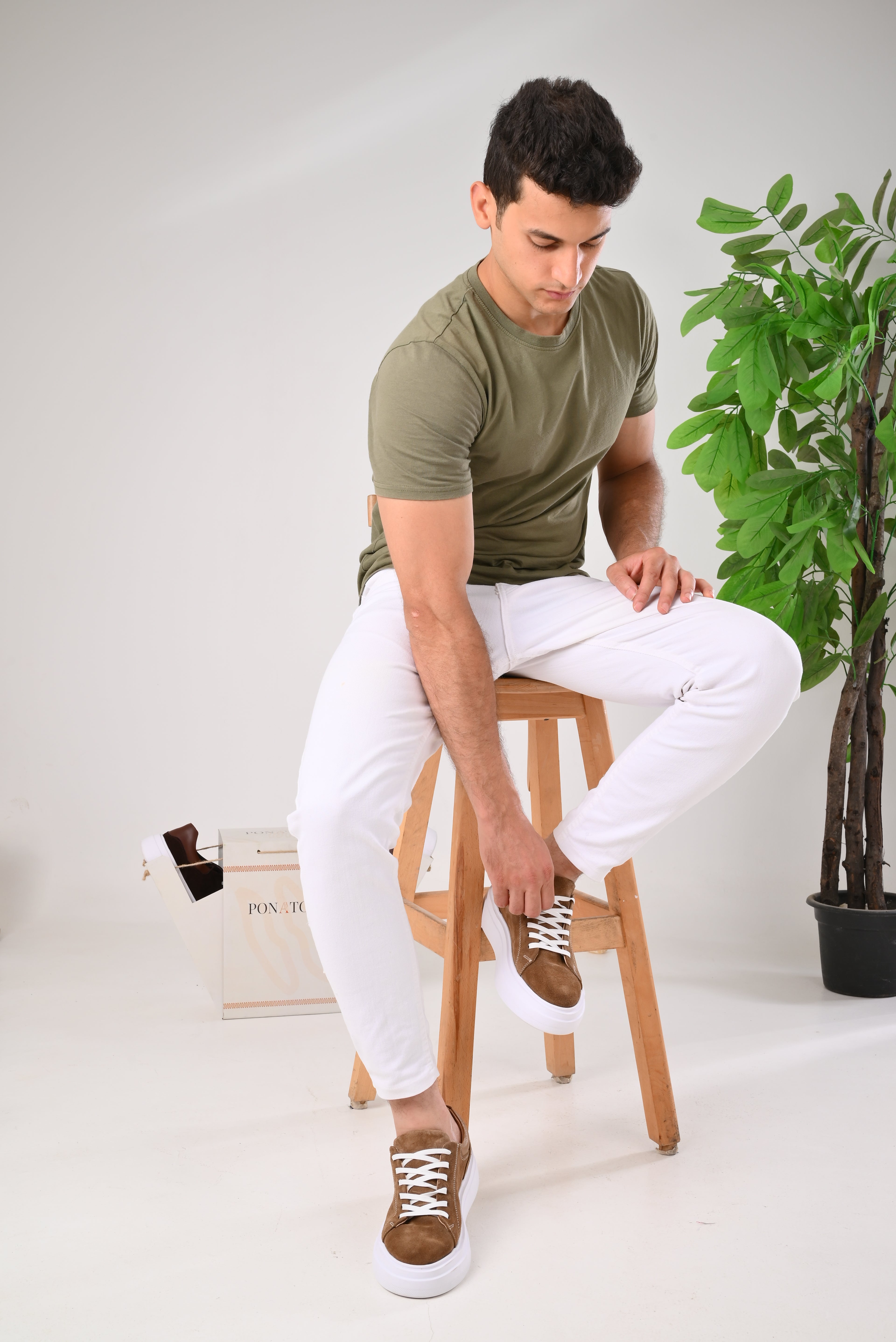 حذاء رجالي شمواة نعل عالي برباط - جلد طبيعي نعل ايفا (طبي) - K1