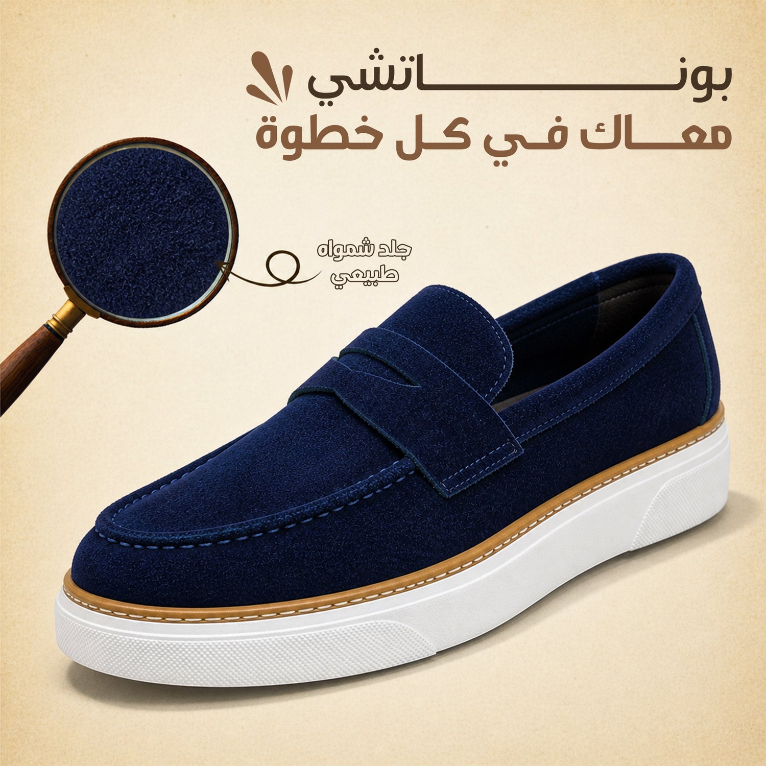 K20-شوز رجالي  نعل ابيض جلد شمواه طبيعي